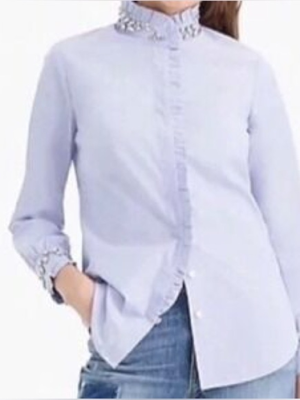 J. Crew Ruffle Neck Shirt with Embellishment
